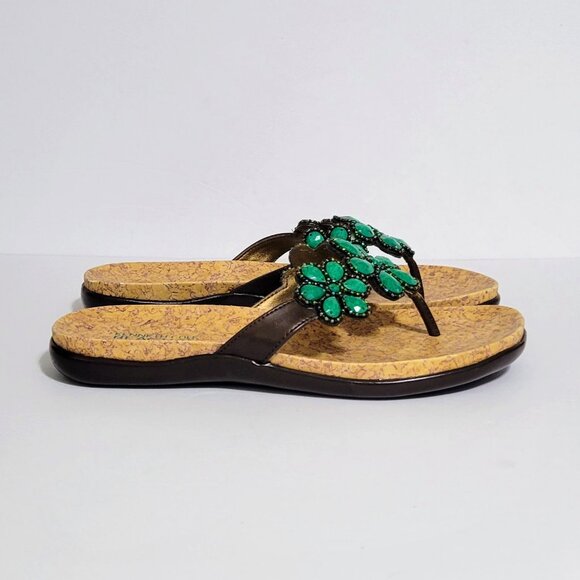 Kenneth Cole REACTION Faux Turquoise Flower Women's Thong Sandals ~ Size WMS 6 M - Picture 2 of 7